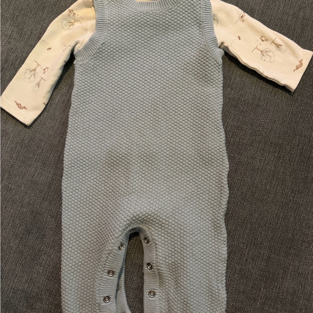 Carter's Textured Blue Overalls with Cream Animal Print Shirt